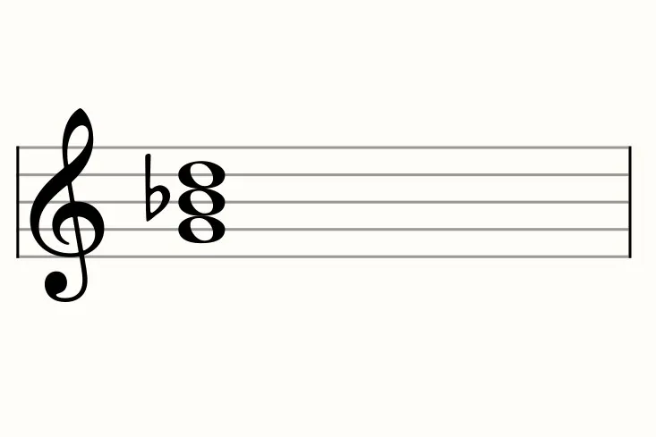 The G minor triad, G, B flat, and D, notated as a stacked chord on the treble staff