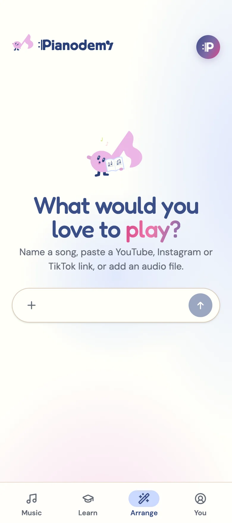 Pianodemy on a phone asking what you would love to play, with Ode to Joy typed in